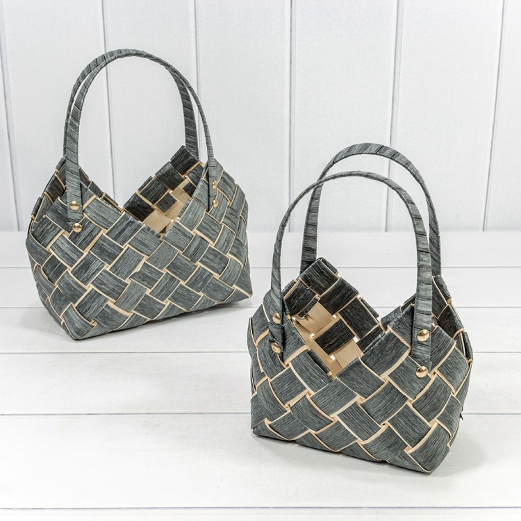 Корзины плетёные Набор 1/2 26*18*10/18 (±5%) из секвойи с ручками Серый 1/24 Арт: 420197/1126