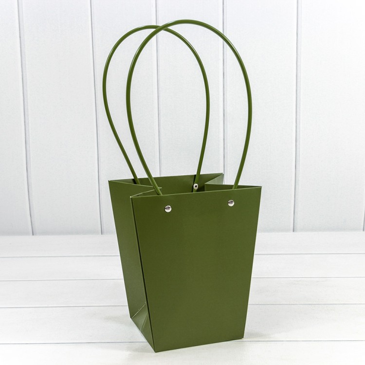 Пакет подарочный "Ваза для цветов" 20*17*12 Оливково-зелёный 1/10 1/120 Арт: 000170E/371