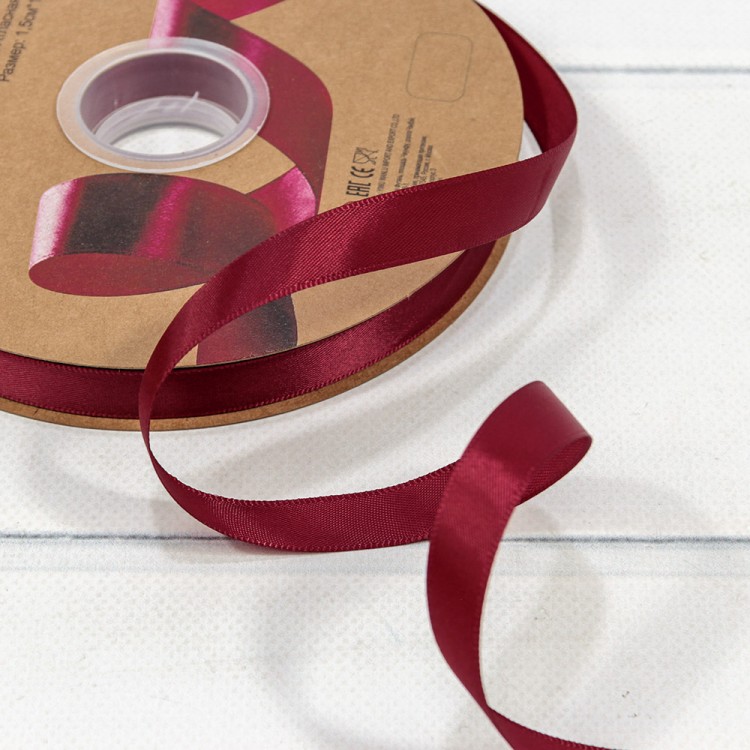 Лента Атласная Полиэстер класс А 1,5см*100ярд Бордовый 1/13 1/52 Арт: 556-15/789