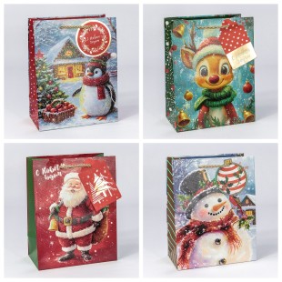 Пакет подарочный с тиснением "Новый год" (микс 437) 18*23*10 210г 1/20 1/360 Арт: 300437E