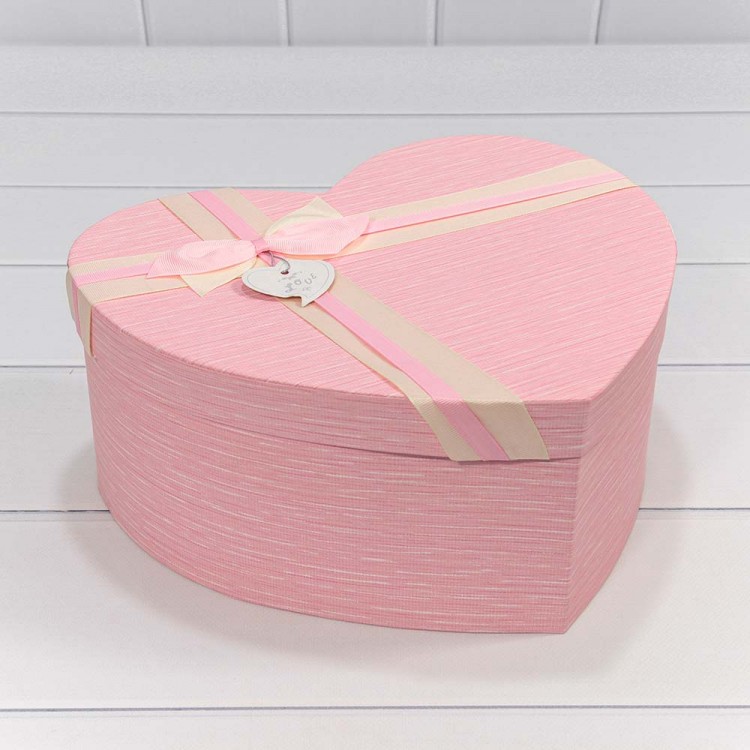 Коробки "Сердце" Набор 1/3 31*28*13,5 с двухцветным бантом Розовый 1/16 Арт: 720335/1