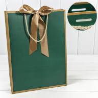 Пакет подарочный с лентой 31*42*12 210г Зелёный 1/10 1/80 Арт: 000505A/15 - Пакет подарочный с лентой 31*42*12 210г Зелёный 1/10 1/80 Арт: 000505A/15
