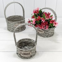 Корзины плетёные Круглые Набор 1/3 20*11/28 (±5%) из пластика с ручкой Серый 1/24 Арт: 420172/15