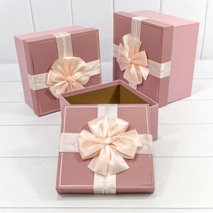 Коробки Квадратные Набор 1/3 21*21*12,3 с бантом "Just For You" Розовый 1/18 Арт: 721620/2