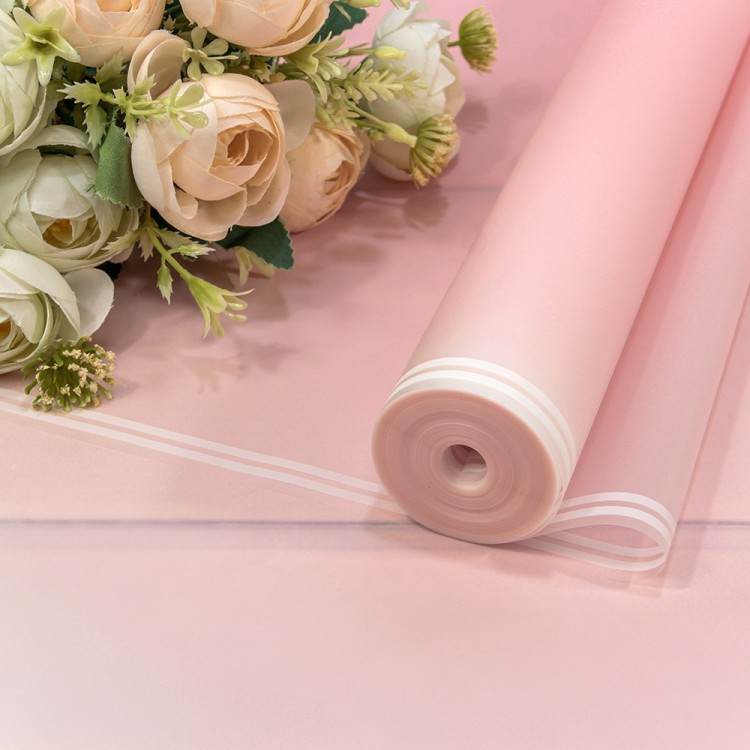 Плёнка 59см 800г матовая с двойной белой полосой 55мкм Серовато-розовый 1/6 1/12 Арт: 80024/3595