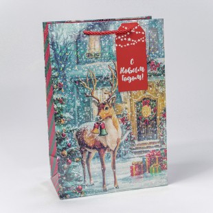 Пакет подарочный с блестящими вкраплениями "Новый год" (микс 441) 20*30*10 210г 1/20 1/240 Арт: 300441K