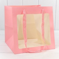 Пакет подарочный с окошком Розовый 25*25*25 210г 1/10 1/240 Арт: 000198PQ/26