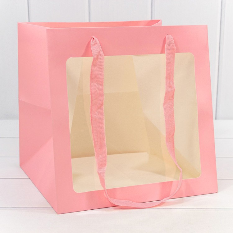 Пакет подарочный с окошком Розовый 25*25*25 210г 1/10 1/240 Арт: 000198PQ/26